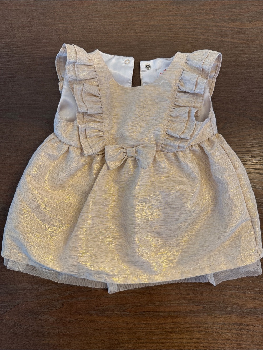 Cat & Jack Shimmery Champagne Gold Ruffle Bow Dress